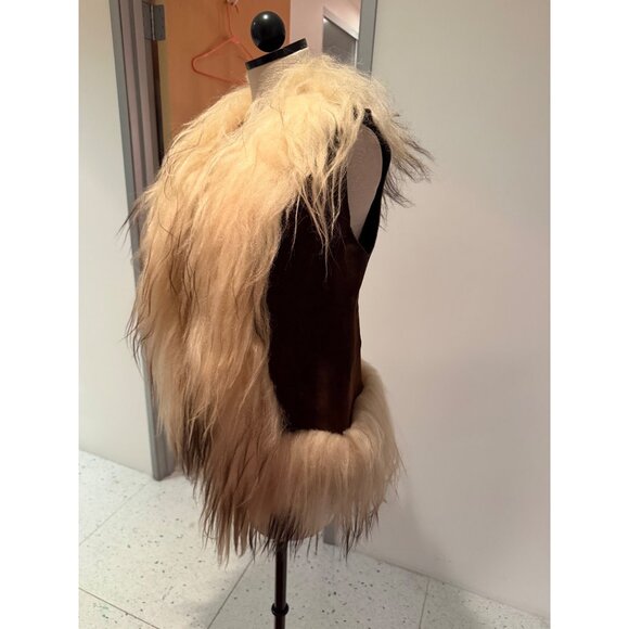 Vintage Genuine Mongolian Womens Lamb Fur Suede Vest Size Small Brown Rare - Picture 2 of 12